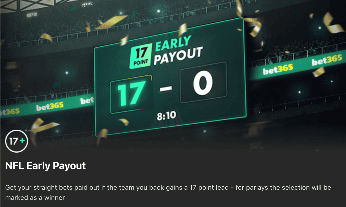 Bet365 NFL early payout feature.